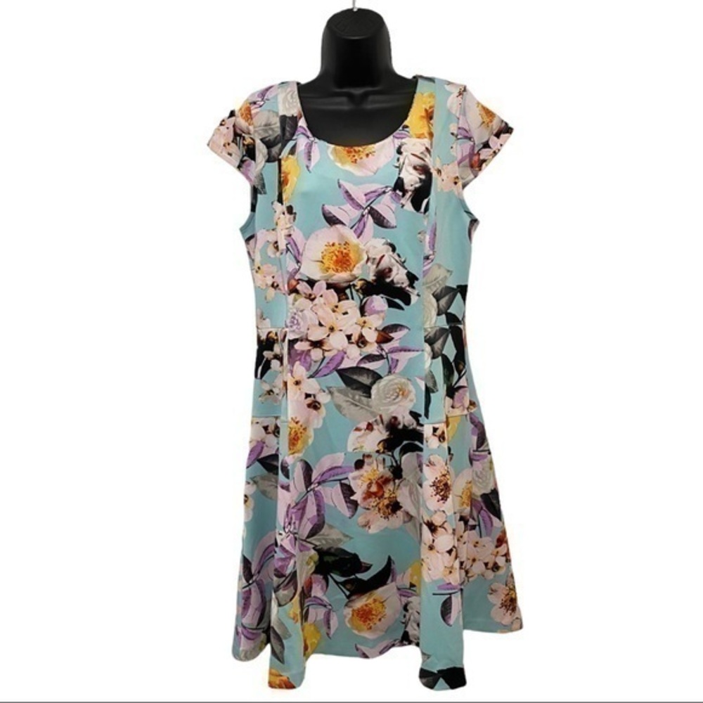 Worthington Blue Floral Short Sleeve A-Line Dress Size 12